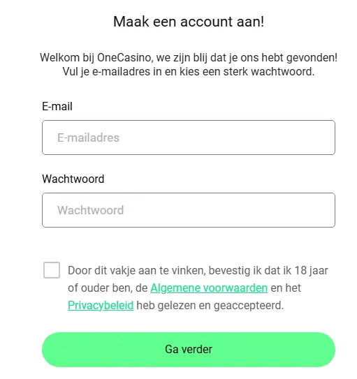 Snel formulier om een spelersaccount aan te maken